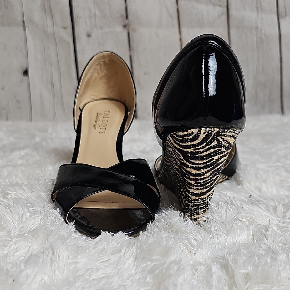Talbots Black Patent Wedges with Zebra Tan Pattern